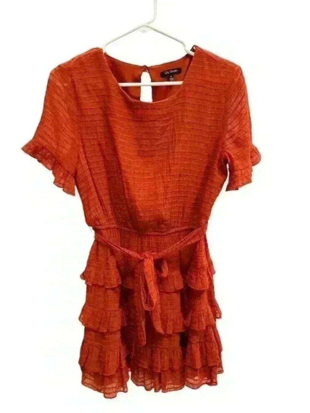 Report City Studio Orange Tiered Ruffled Fit and Flare Dress in Size Small, Pre-